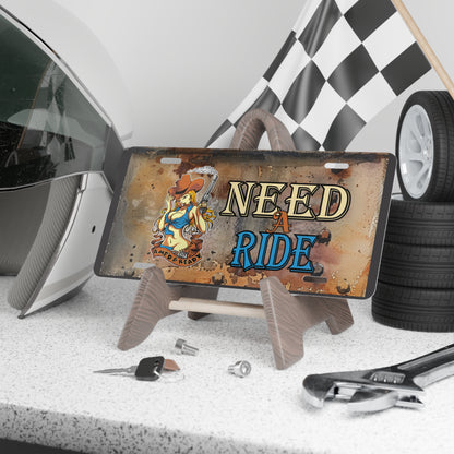 Need a Ride Amputee Wheelchair Vanity Plate – Funny Cowgirl License Tag for Amp’d & Ready Riders with Attitude