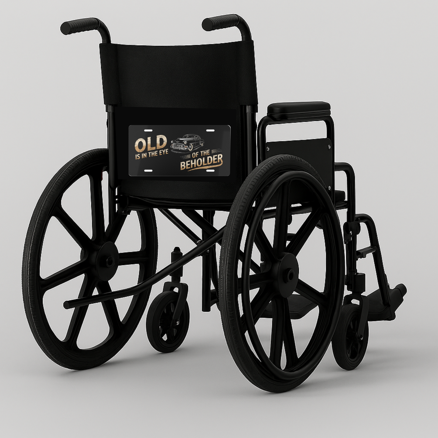 Funny Amputee Wheelchair Vanity Plate – “Old Is in the Eye of the Beholder” – Vintage Car License Tag Gift