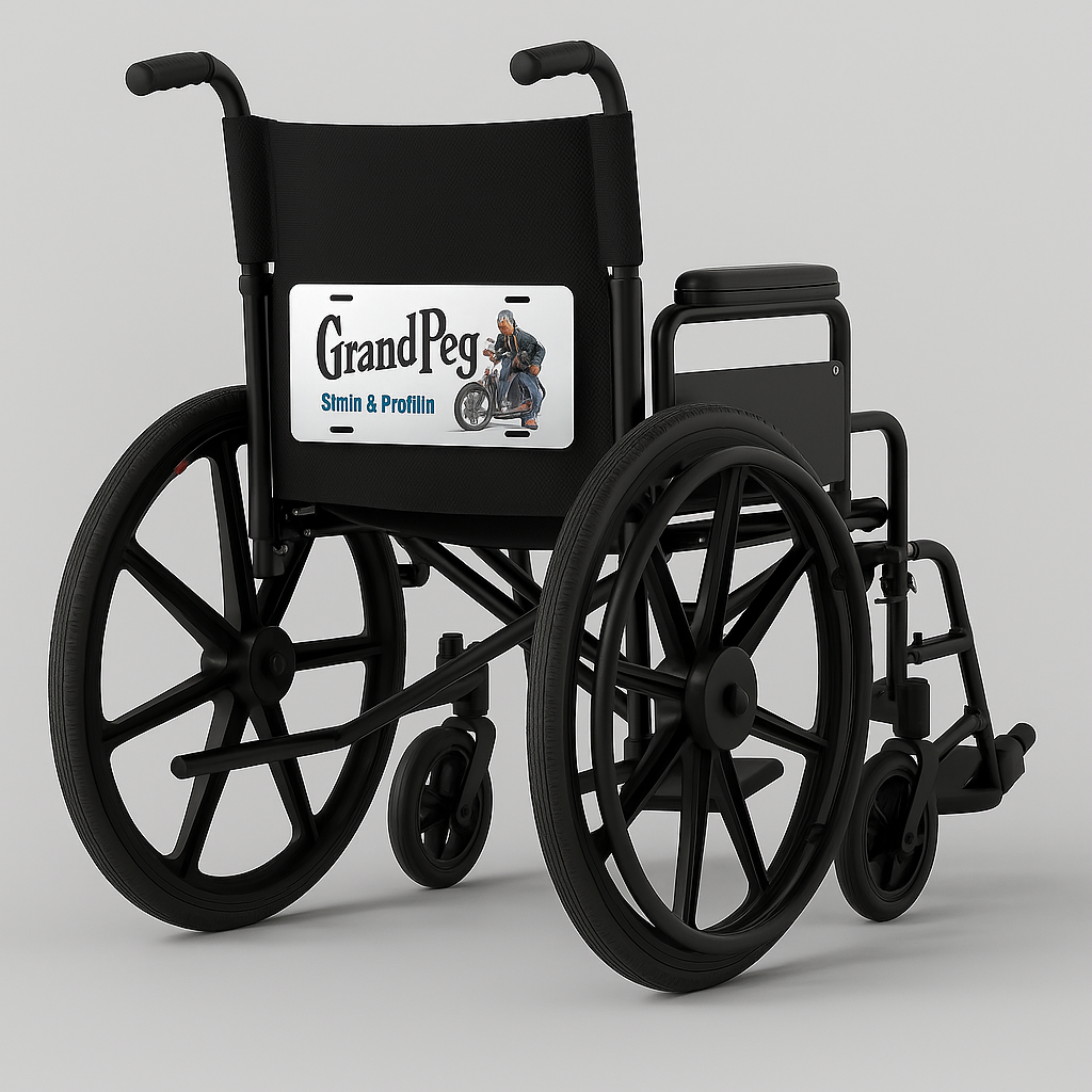 GrandPeg Amputee Wheelchair License Plate – Funny Biker Prosthetic Accessory for Mobility Scooter Riders
