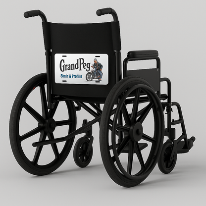 GrandPeg Amputee Wheelchair License Plate – Funny Biker Prosthetic Accessory for Mobility Scooter Riders