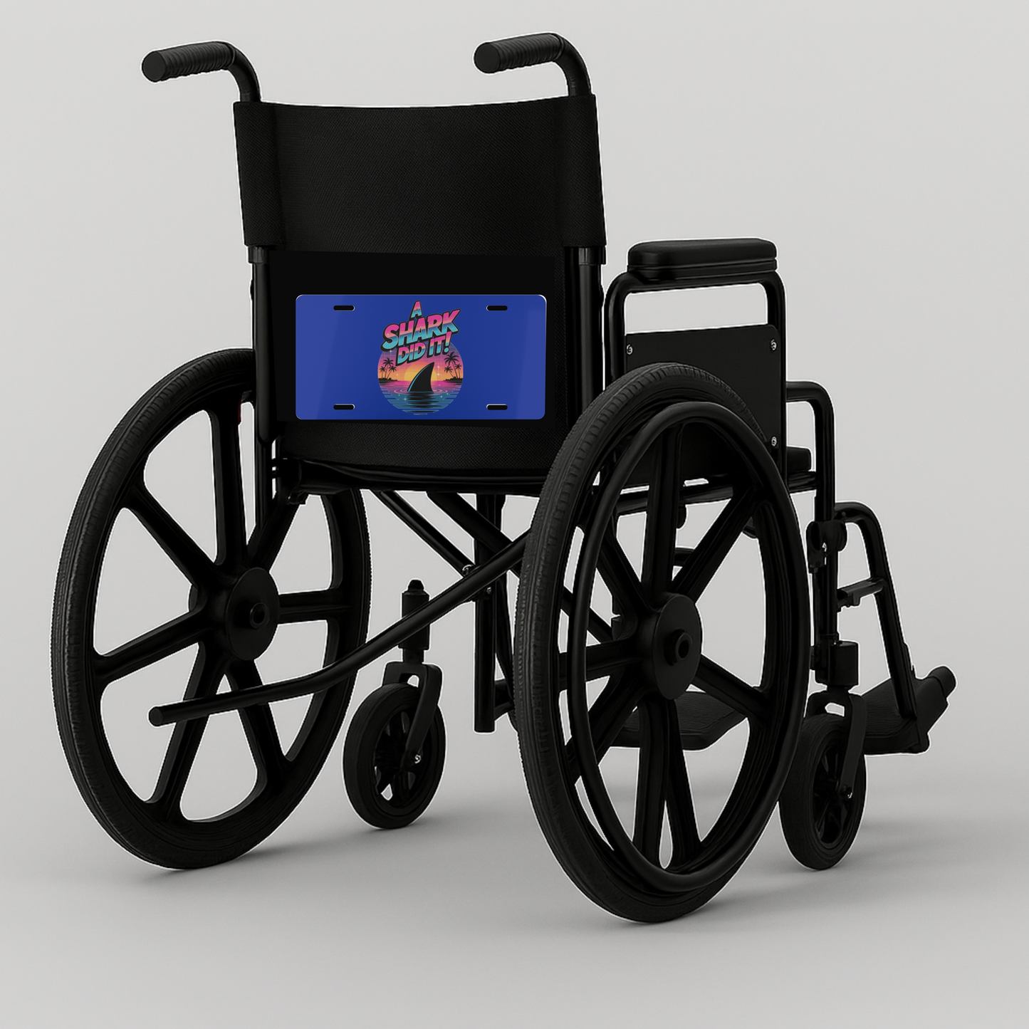 Funny Amputee Wheelchair License Plate – A Shark Did It Design – Prosthetic Humor Plate for Car, Scooter, or Chair