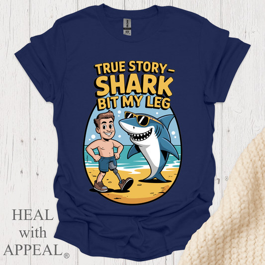 True Story Shark Bit My Leg V2 - Navy